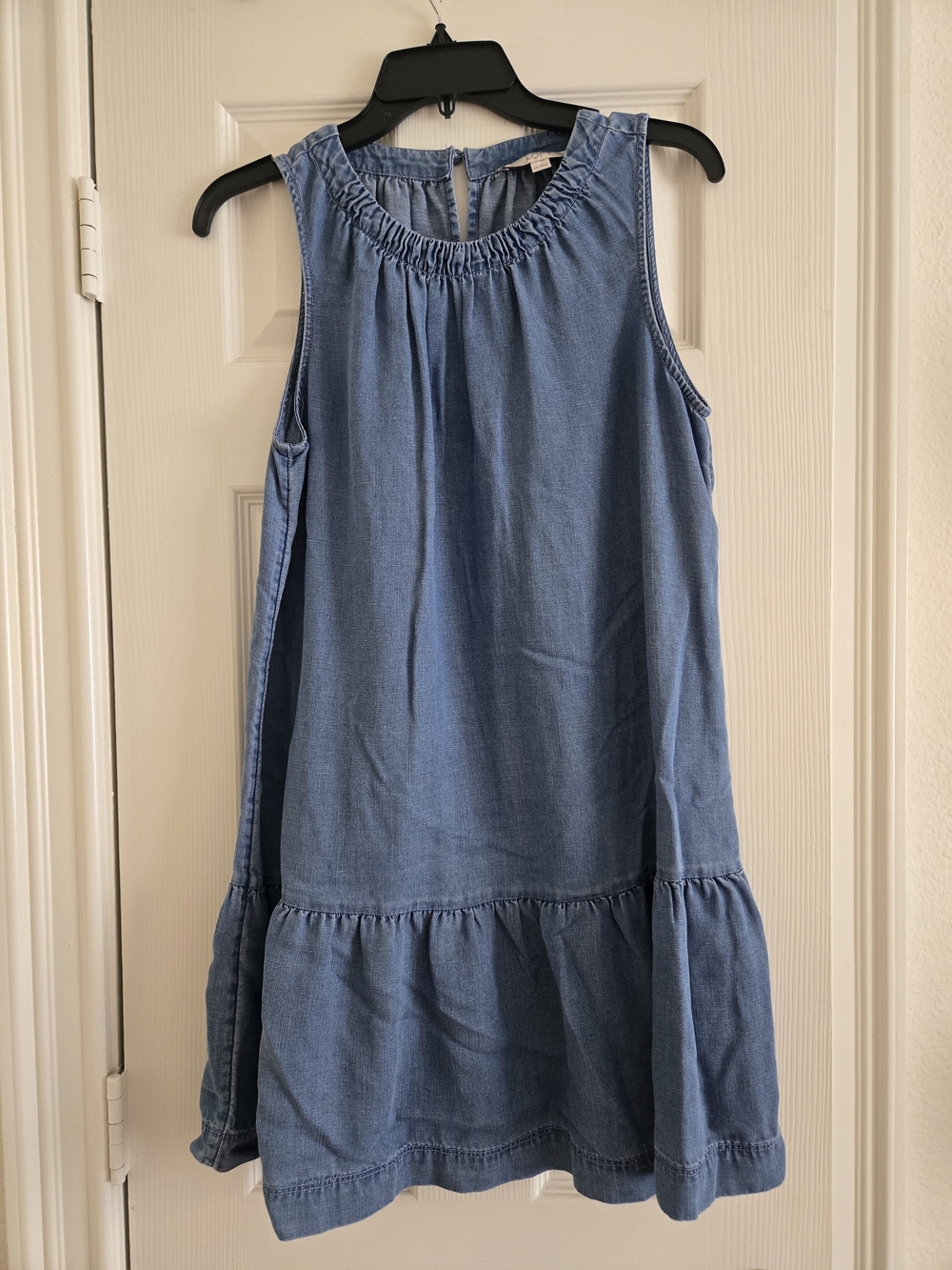 LOFT Woman's Chambray Sleeveless Ruffle-Hem Dress - Blue